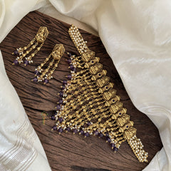 Cluster Pearl Kerala Style Lakshmi High Neck Choker-Purple Bead-G10599