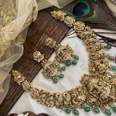 Vriksham Nakshi Bridal AD Stone Lakshmi Designs Neckpiece-Green Bead-G19108