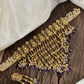 Cluster Pearl Kerala Style Lakshmi High Neck Choker-Purple Bead-G10599