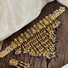 Cluster Pearl Kerala Style Lakshmi High Neck Choker-Purple Bead-G10599