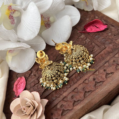Vriksham Exquisite Gold Look Alike Jhumka-Pastel Green & White Beads-G18258