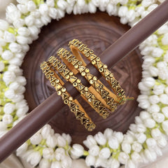 Vriksham Tringle & Dot Style Silk Thread Kundan Bangles-Golden-G20819