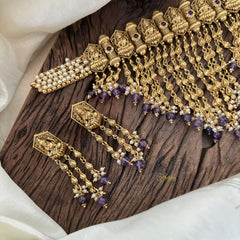Cluster Pearl Kerala Style Lakshmi High Neck Choker-Purple Bead-G10599