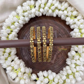 Vriksham Tringle & Dot Style Silk Thread Kundan Bangles-Golden-G20819