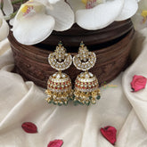 Vriksham Exquisite Floral Jhumka-Red White-Pastel Green Bead-G18272