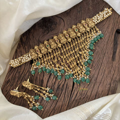 Cluster Pearl Kerala Style Lakshmi High Neck Choker-Green Bead-G11300