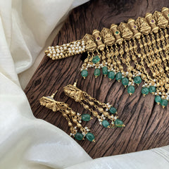 Cluster Pearl Kerala Style Lakshmi High Neck Choker-Green Bead-G11300