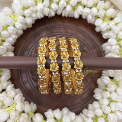 Vriksham Ganesh Ji Style Silk Thread Kundan Bangles-Golden-G20820