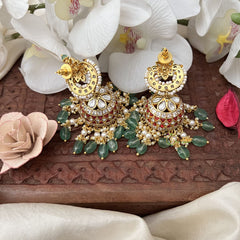 Vriksham Exquisite Floral Jhumka-Red White-Pastel Green Bead-G18272