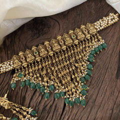 Cluster Pearl Kerala Style Lakshmi High Neck Choker-Green Bead-G11300