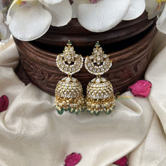 Vriksham Exquisite Floral Jhumka-White-Pastel Green Bead-G18273