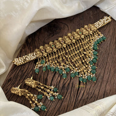 Cluster Pearl Kerala Style Lakshmi High Neck Choker-Green Bead-G11300