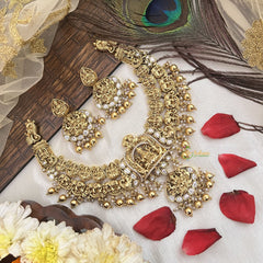 Vriksham Unique White Gold Plated Peacock Style Neckpiece-Gold Bead-G19092