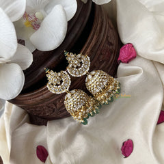 Vriksham Exquisite Floral Jhumka-White-Pastel Green Bead-G18273