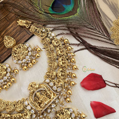 Vriksham Unique White Gold Plated Peacock Style Neckpiece-Gold Bead-G19092