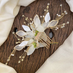 Vriksham White Floral Beaded Hair Pin-Hair Accessories-H945