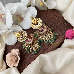 Vriksham Exquisite Floral Jhumka-Red Green & White-Pastel Green Bead-G18271