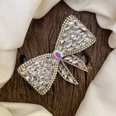 Vriksham White Stone Studded Bow Style Hair Pin-Hair Accessories-H950