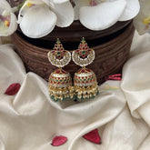 Vriksham Exquisite Floral Jhumka-Red Green & White-Pastel Green Bead-G18271