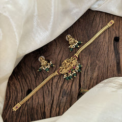 Simple Lakshmi Pendant High Neck Choker-Green Bead-Red Green-G10444