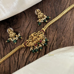 Simple Lakshmi Pendant High Neck Choker-Green Bead-Red Green-G10444
