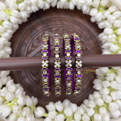 Vriksham Elegant heart Style Silk Thread Kundan Bangles-Lavender-G20823