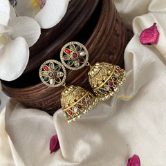 Vriksham Gold Look Alike Navrathna Stone Jhumka-Pearl-G18210