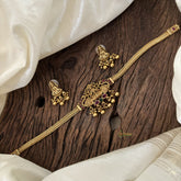 Simple Lakshmi Pendant High Neck Choker-Gold Bead-Red Green-G10445