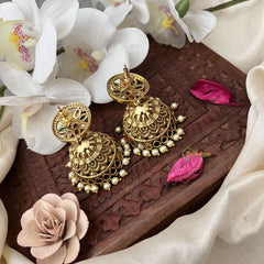 Vriksham Gold Look Alike Navrathna Stone Jhumka-Pearl-G18210