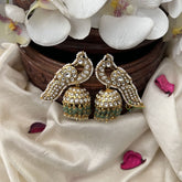 Vriksham Elegant Peacock Jhumka-White-Pastel Green Bead-G18302