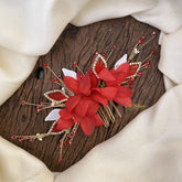 Vriksham Red Floral Beaded Hair Pin-Hair Accessories-H946
