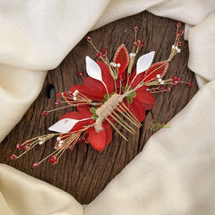 Vriksham Red Floral Beaded Hair Pin-Hair Accessories-H946