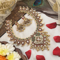 Vriksham Designer Manga Style with Floral Neckpiece-Pearl-G19087