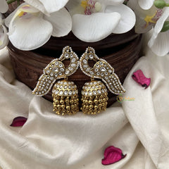 Vriksham Elegant Peacock Jhumka-White-Gold Bead-G18303
