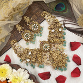 Vriksham Designer Gold Plated Lakshmi Designs Neckpiece-Green Bead-G19110