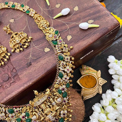 Vriksham Classic Lakshmi AD Stone Gold Bead & Green Red Accents Long Neckpiece-G21499