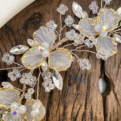 Vriksham Crystal White Bead Floral Bridal Hair Accessories-H934