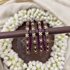 Vriksham Heart & Dot Style Silk Thread Kundan Bangles-Lavender-G20832
