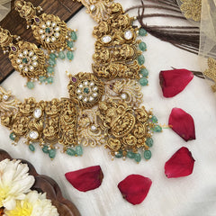 Vriksham Designer Gold Plated Lakshmi Designs Neckpiece-Green Bead-G19110