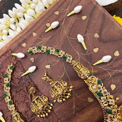 Vriksham Classic Lakshmi AD Stone Gold Bead & Green Red Accents Long Neckpiece-G21499