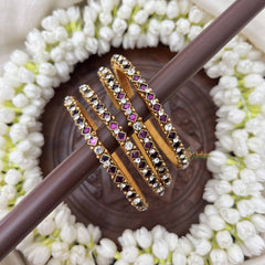 Vriksham Diagonal Style Dot Silk Thread Kundan Bangles-Lavender White-G20827