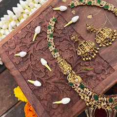 Vriksham Classic Lakshmi AD Stone Gold Bead & Green Red Accents Long Neckpiece-G21499