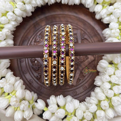 Vriksham Diagonal Style Dot Silk Thread Kundan Bangles-Lavender White-G20827