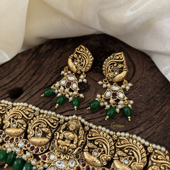 Premium AD Stone Lakshmi High Neck Choker -Red White-Green Bead -G10594