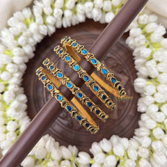 Vriksham Heart & Dot Style Silk Thread Kundan Bangles-Blue-G20833