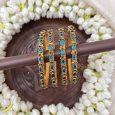 Vriksham Heart & Dot Style Silk Thread Kundan Bangles-Blue-G20833