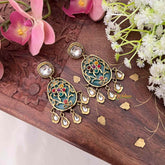 Vriksham Multicolored Floral Kundan Teal Meenakari Vasanti Bloom Drops Earrings-G22107