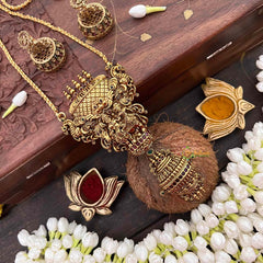 Vriksham Antique Gold Shiv Parvati Pendant with Jhumka Drop and Rope Chain Set Long Neckpiece-G21515