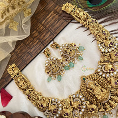 Vriksham Traditional AD Stone Lakshmi With Peacock Bridal Neckpiece-Aqua Bead-G19103