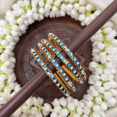 Vriksham Diagonal Style Dot Silk Thread Kundan Bangles-Blue White-G20828
